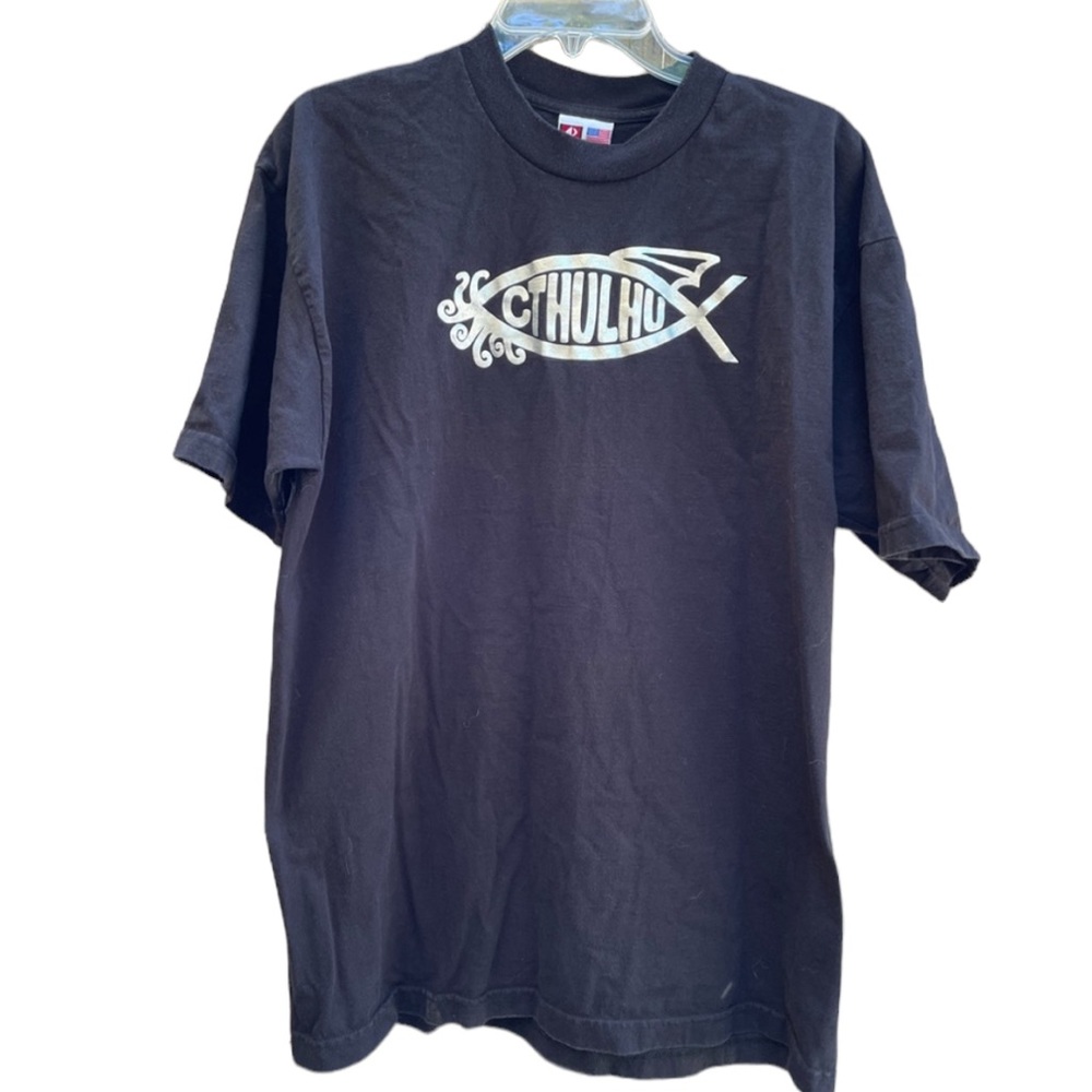 Bayside Heavyweight Cotton Cthulhu Graphic Short Sleeve Tee size XL Made in USA
